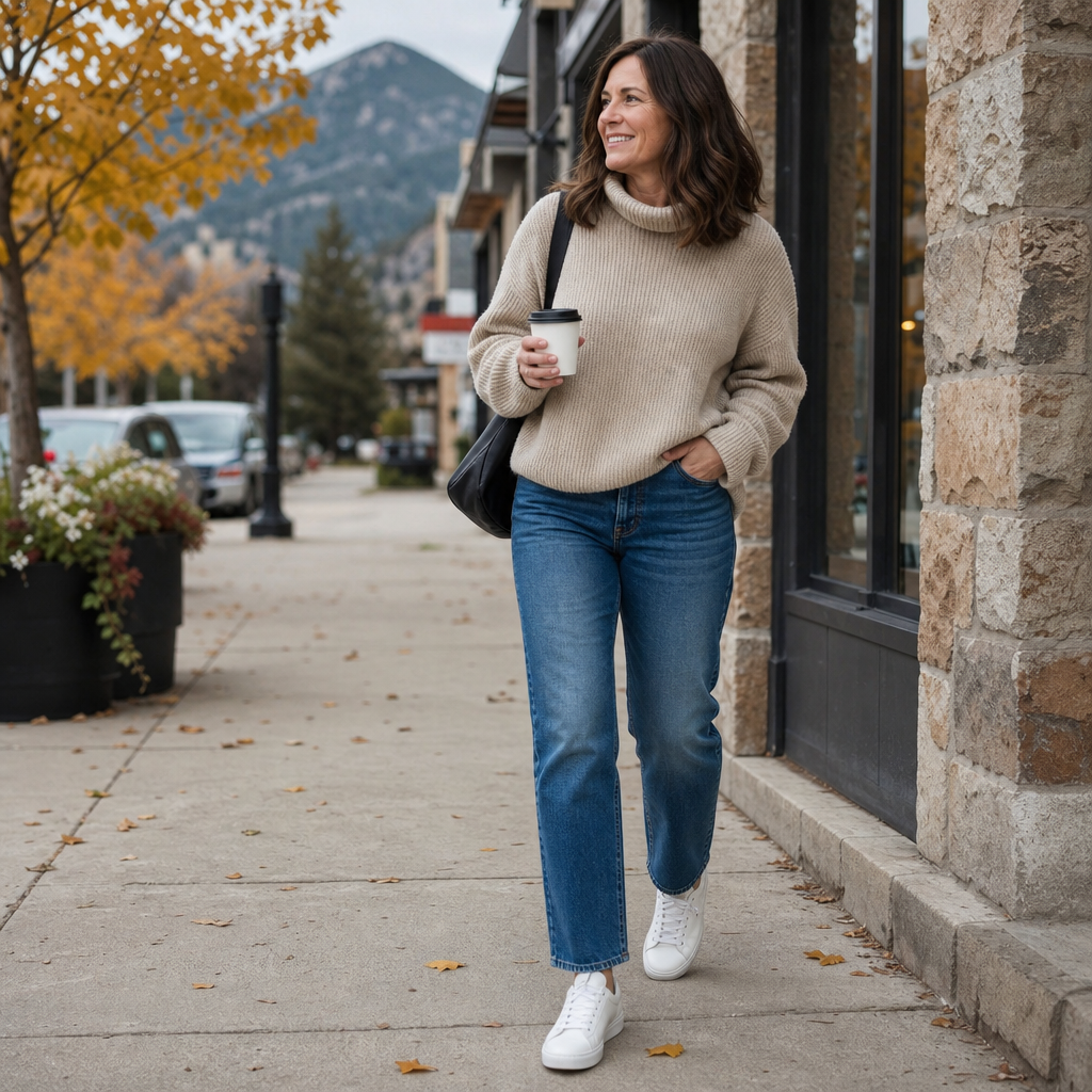 Woman wearing clean white leather sneakers