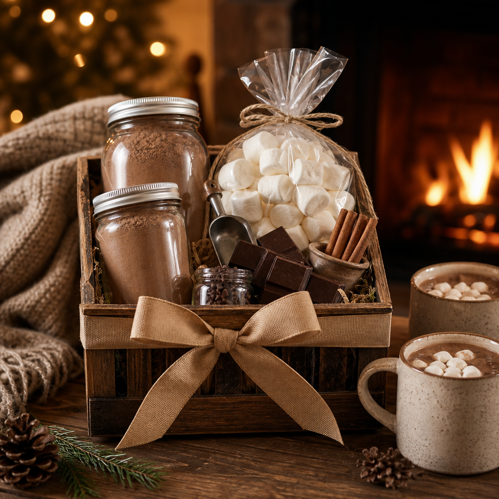 Gourmet hot cocoa and marshmallow gift set