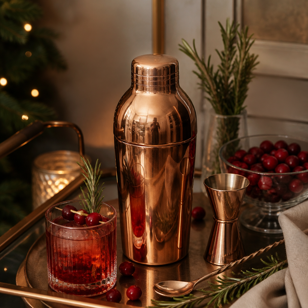 Festive brass cocktail shaker set