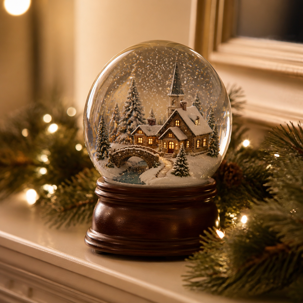 Keepsake snow globe with a winter village scene