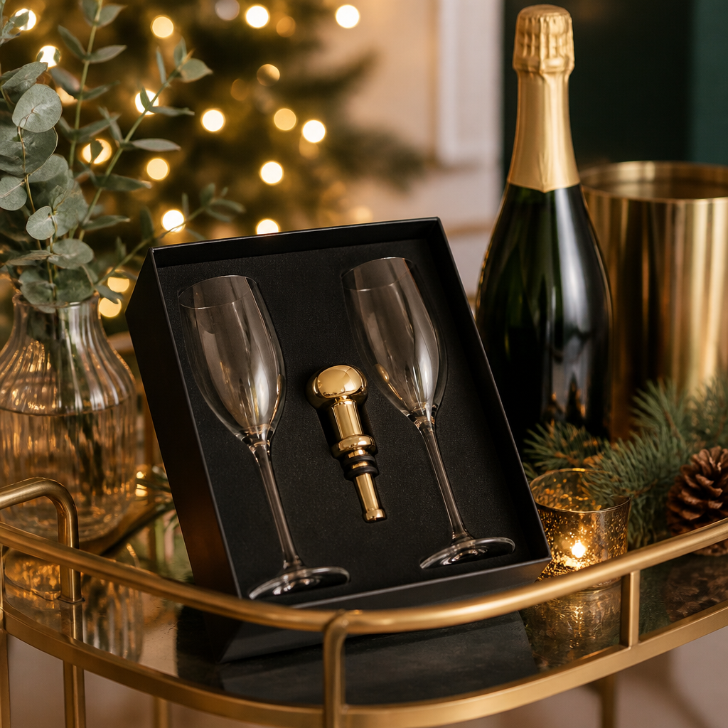 Champagne stopper and flute gift set