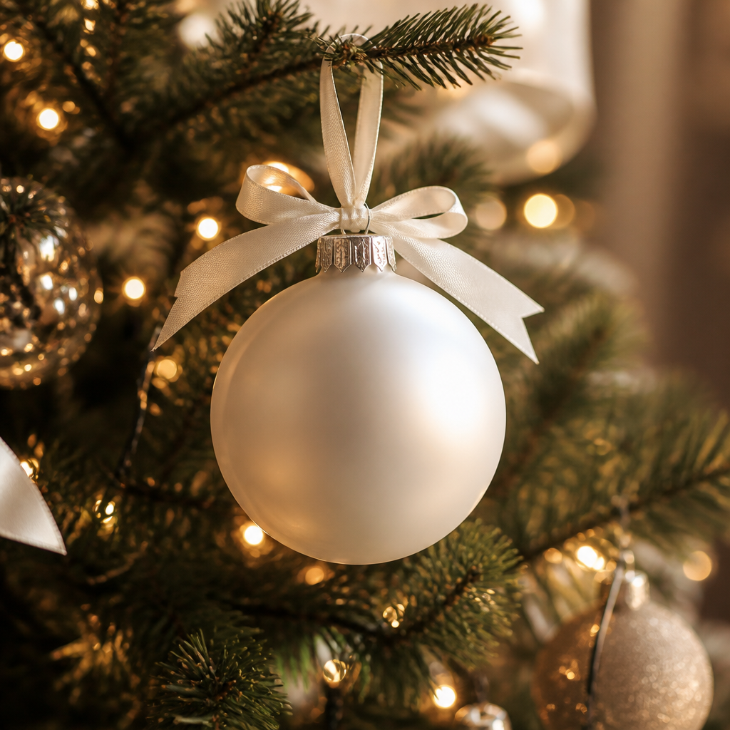 Personalized ornament hanging on a Christmas tree