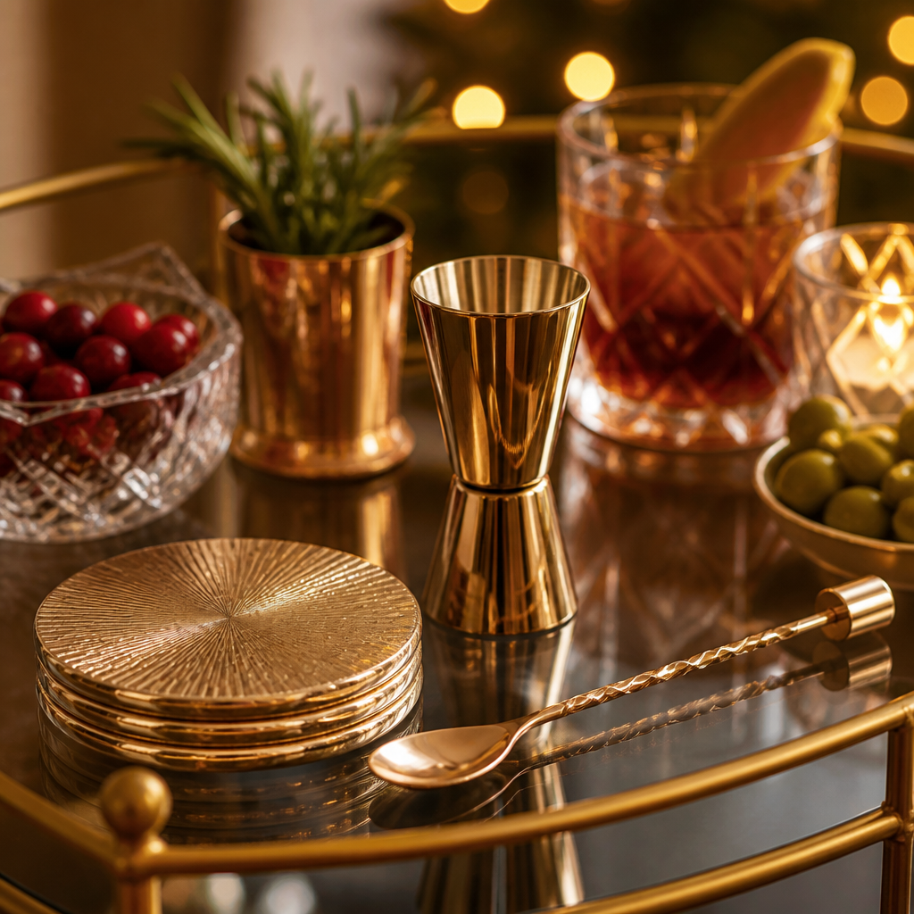 Holiday bar cart accessory set