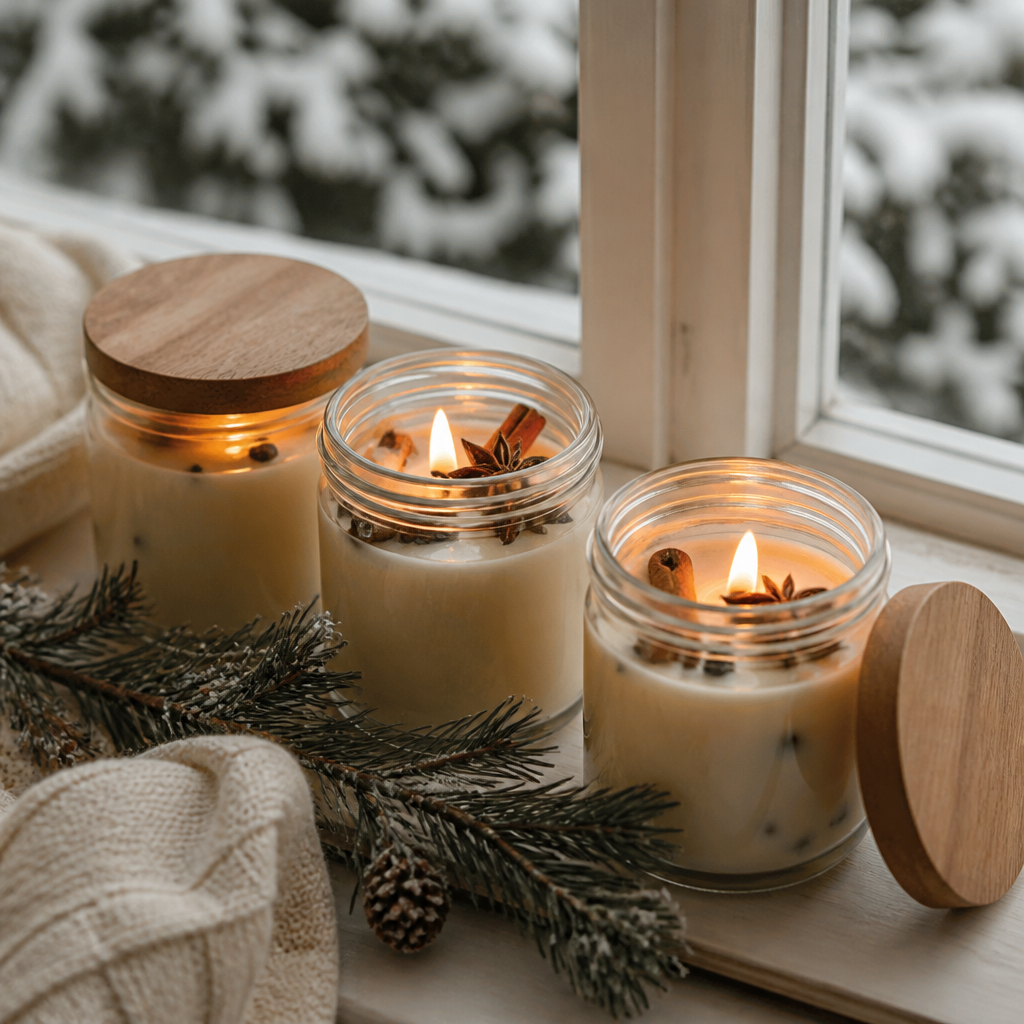 Trio of hand-poured winter spice candles
