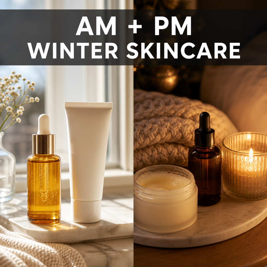 Pinterest pin: AM + PM Winter Skincare